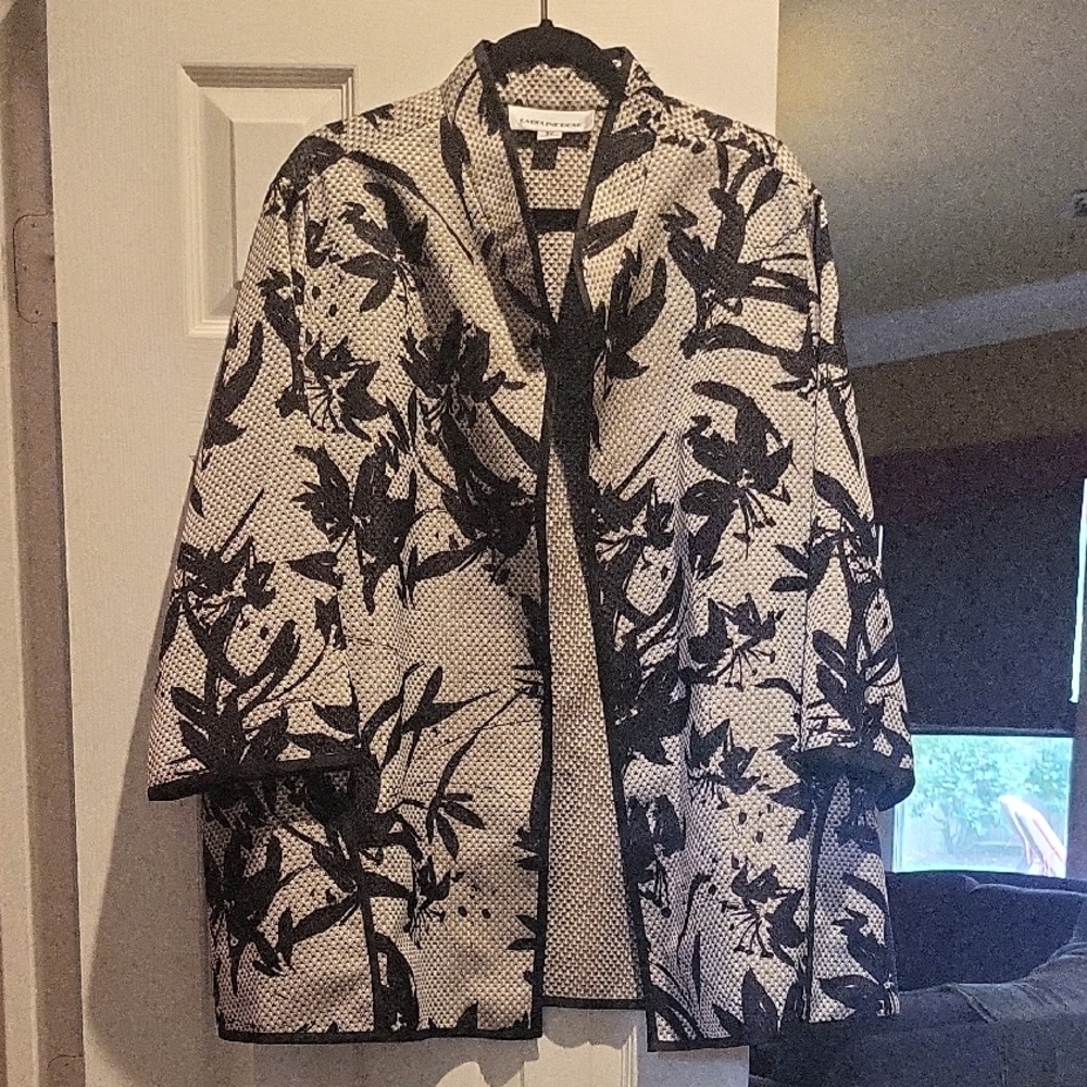 Black and White Floral Jacket with Oversized Fit